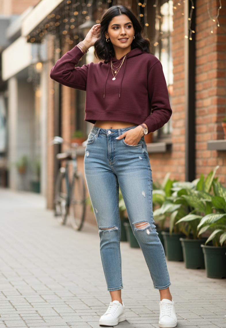 Maroon Cropped Hoodie