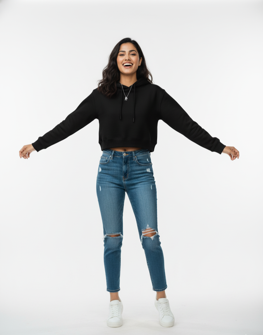 Black Cropped Hoodie