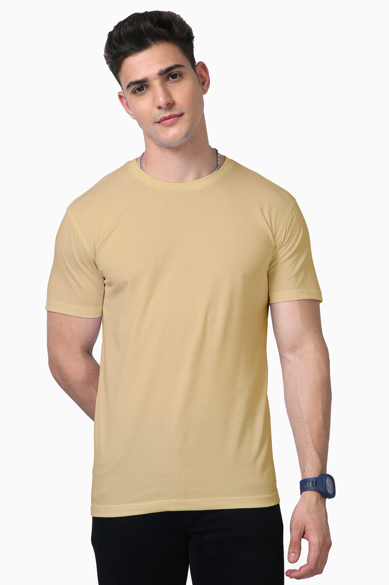Beige Solid Vibe Supima Cotton T-Shirt