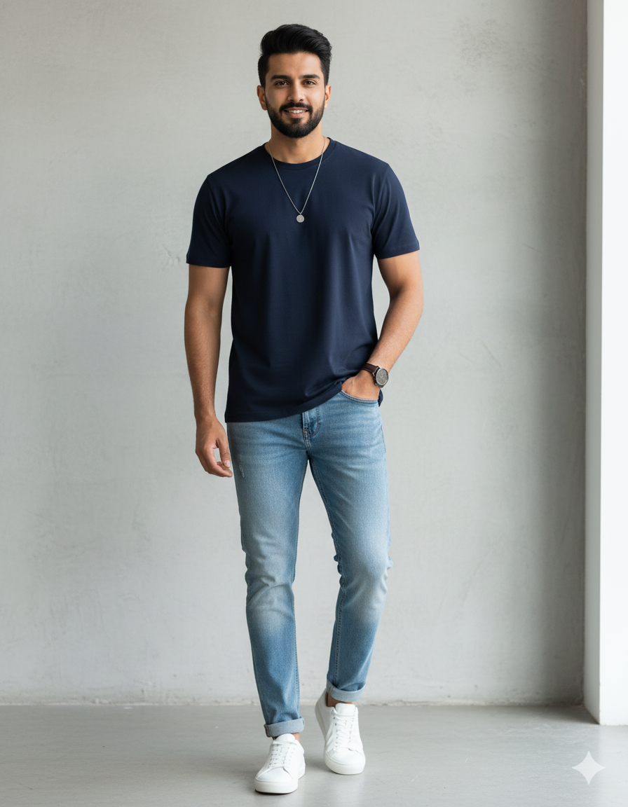 Navy Blue Silhouette Classic Stretch T-shirt