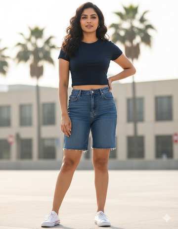 Navy Blue Plain Crop Tee